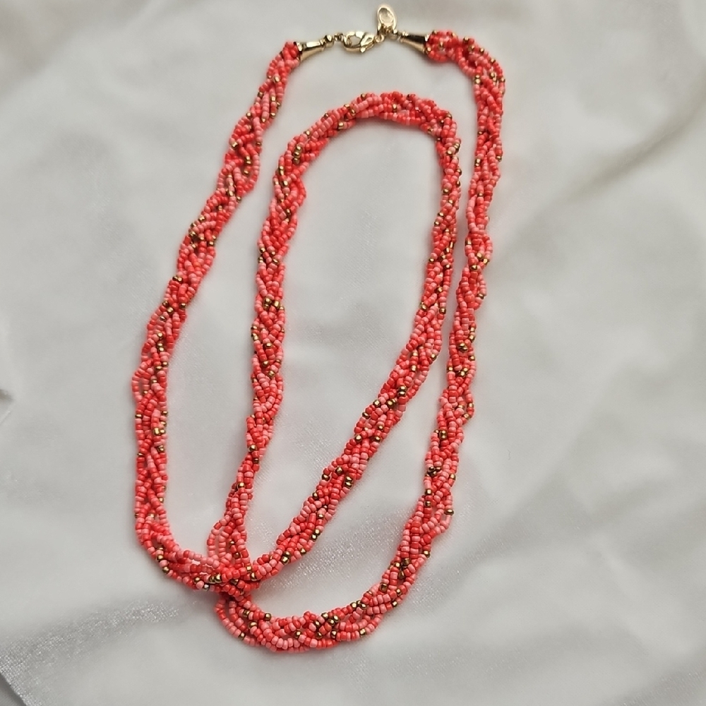 Charming Charlie Women's Coral Peach Seed Beaded Twist Necklace Long Length